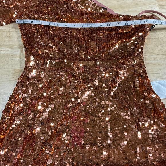 Mac Duggal NWT One Sleeve Fully Sequined High Slit Maxi Dress Copper Size 6 - Picture 6 of 10